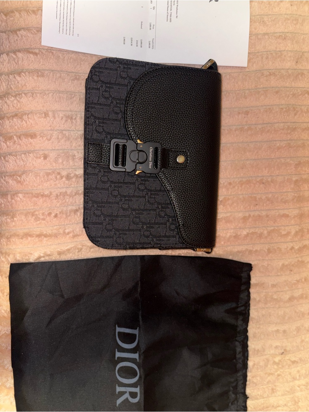 Dior Black Dior Oblique Canvas and Textured Leather Shoulder Bag